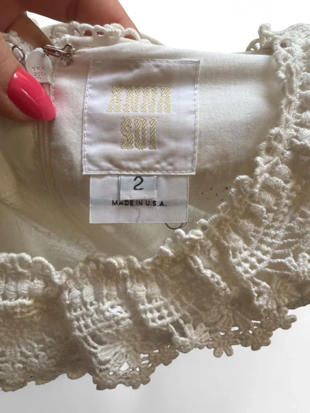 Anna Sui Ivory Lace Midi Dress with Floral Embroidery size 2 - Picture 8 of 8